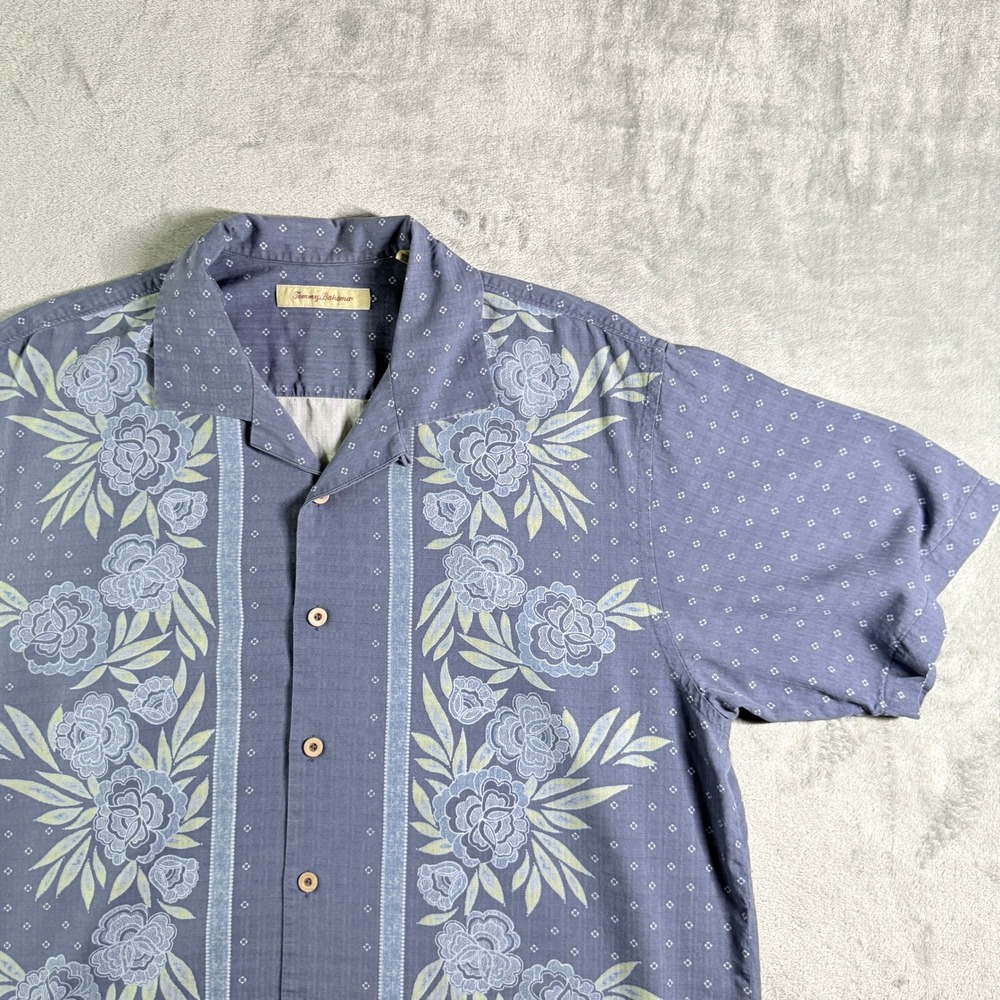 Tommy Bahama Mens Silk Camp Shirt Floral Print Blue XL Short Sleeve Button Up